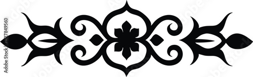 Black Ornate Flourish Design Element with Floral Motif on White Background Decoration