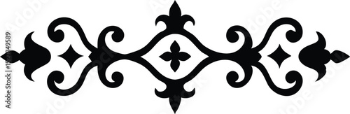 Decorative Black Ornament Border with Floral and Geometric Accents on White