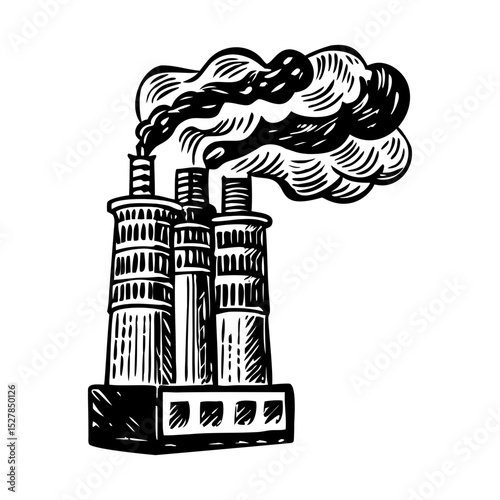 A vintage style illustration of factory smoke