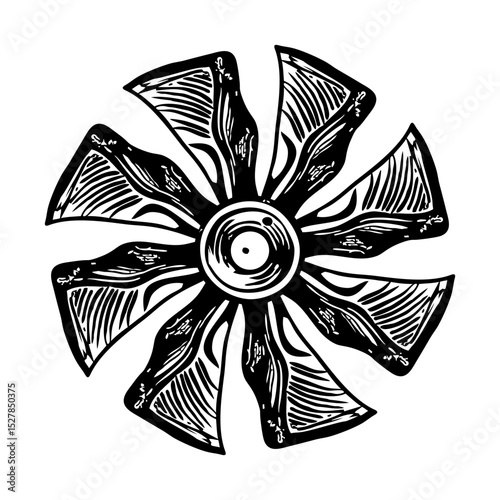 A vintage style illustration of fan blades