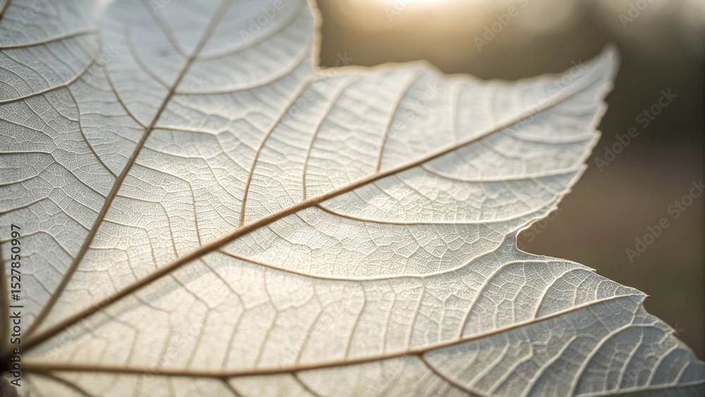 Obraz premium Close up of a leaf showing veins and texture illuminated by sunlight