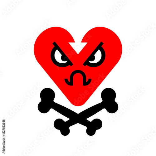 Evil broken heart symbol. Disappointed love sign.