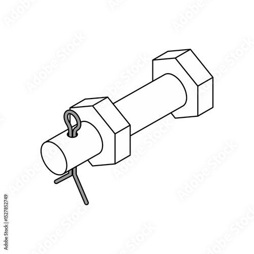 Pin with cotter pin isolated sign. Rigging connection