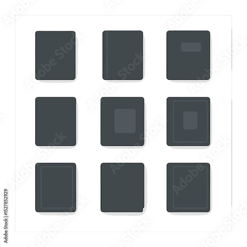 Minimalist Book Icons. Solid, filled icons set of minimalist book design: blank cover, subtle texture, spine