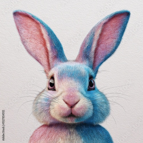 Cute and Colorful Rabbit Portrait with Soft Fur and Big Eyes, Perfect for Nature and Animal Themes