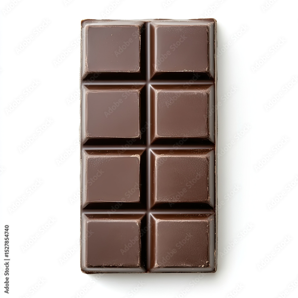 Fototapeta premium Rich dark chocolate bar top view isolated on white background