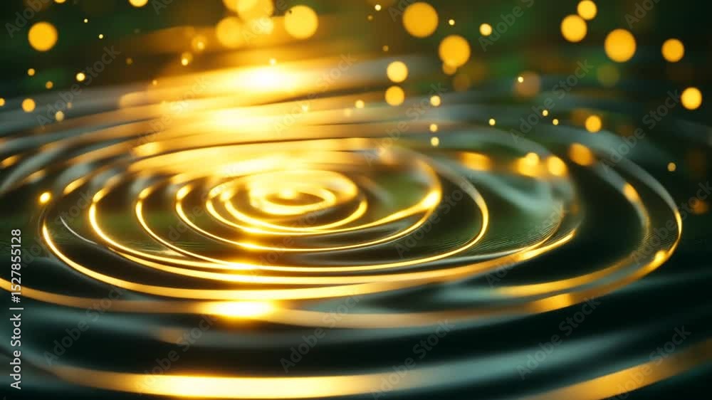 Abstract ripples of golden light on a dark surface