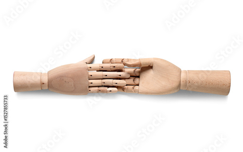 Wooden hands on white backg...