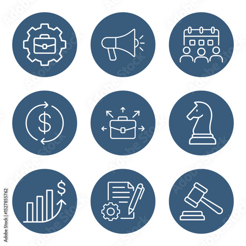 Business strategy in symbolic blue spheres. Icon symbol illustration