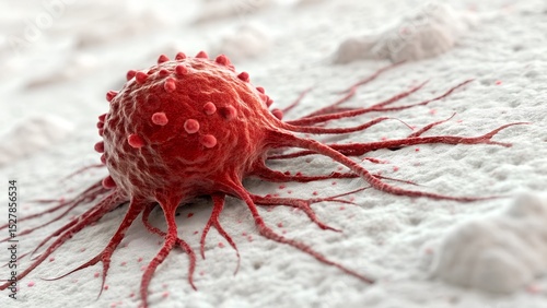 Microscopic View of a Cancer Cell Detailed 3D Rendering Showing Cellular Structure and Morphology for Medical Research or Education