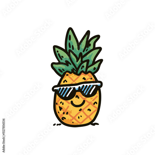 happy pineapple wearing sunglasses isolated on white background