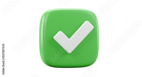 3d render of green checkmark icon button isolated on white background