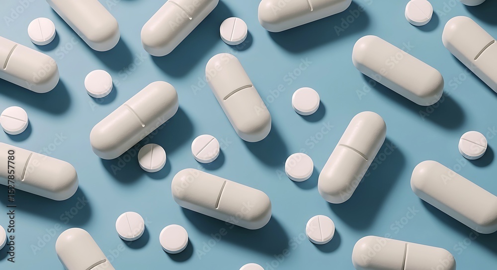 White Pharmaceutical Pills and Tablets Scattered on Blue Background, High Resolution Medication Pattern for Healthcare, Pharmacy, Medical Prescription, and Pharmaceutical Concepts White Pharmaceutical Pills and Tablets Scattered on Blue Background, High Resolution Medication Pattern for Healthcare, Pharmacy, Medical Prescription, and Pharmaceutical Concepts