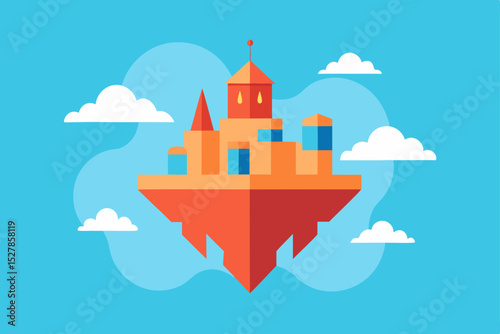 Floating Island City A Whimsical Illustration of a Fantasy Town in the Clouds