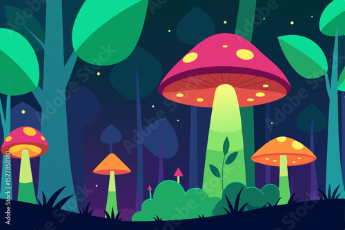 Enchanted Forest Glowing Mushrooms & Nighttime Magic