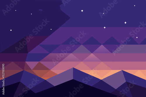 Night Sky Mountain Landscape Geometric Polygonal Art