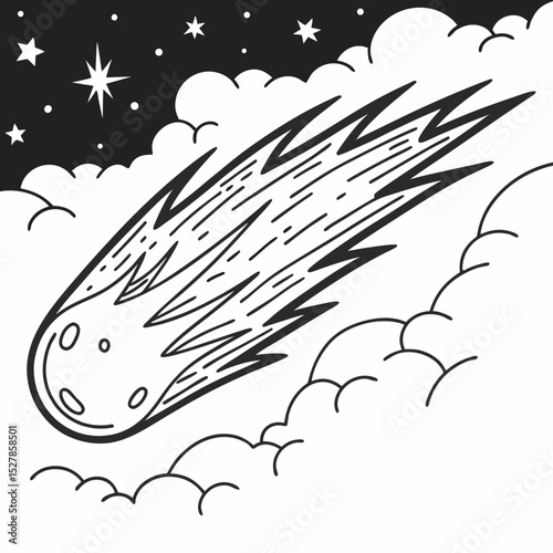 Meteor or fire ball .Burning comet on background of night sky