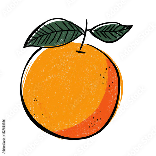 vibrant illustration of ripe orange with leaves isolated on white background