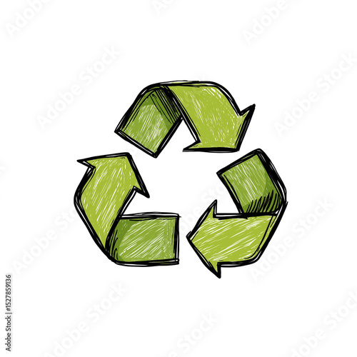Hand-drawn recycle symbol isolated on white background