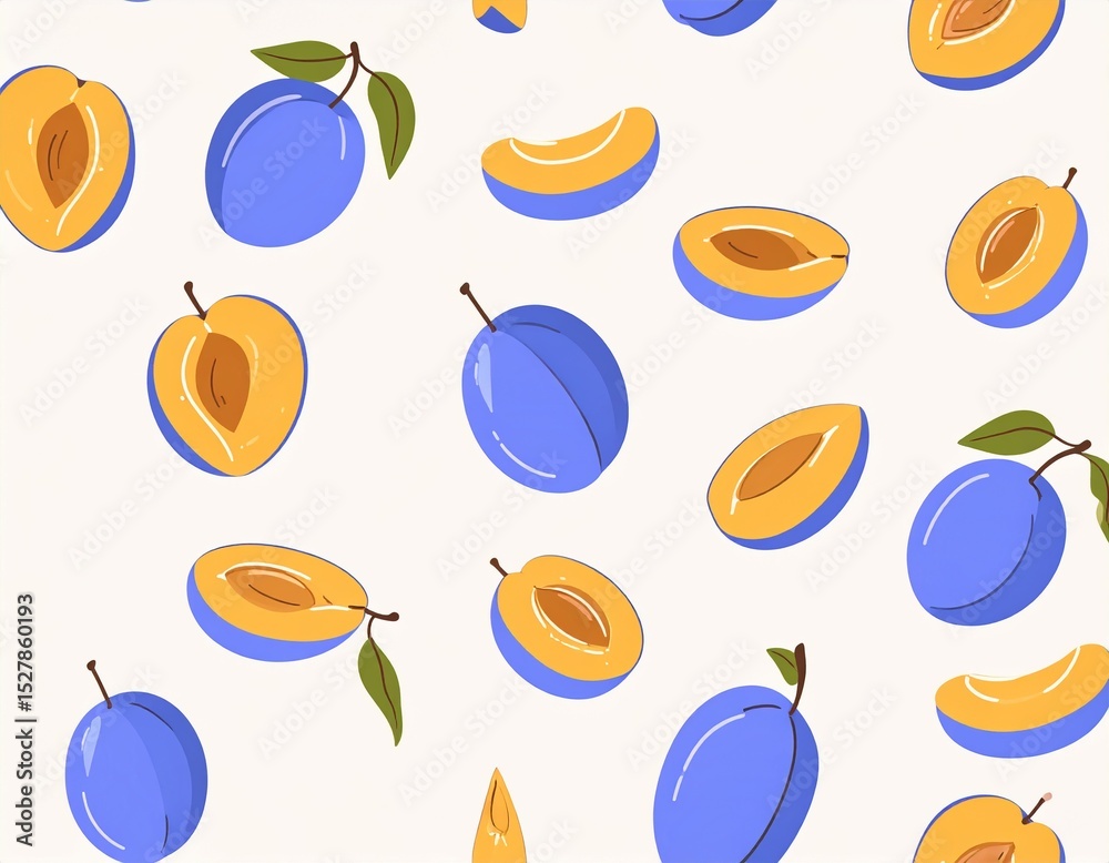 Obraz premium Śliwki na białym tle. Ilustracja, wzór, grafika