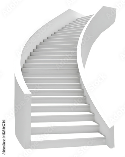 Modern white curved staircase isolated on white background