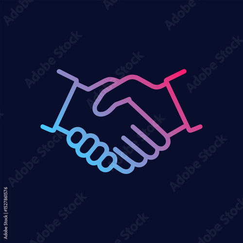 Colorful handshake symbol against dark backdrop. Icon symbol illustration