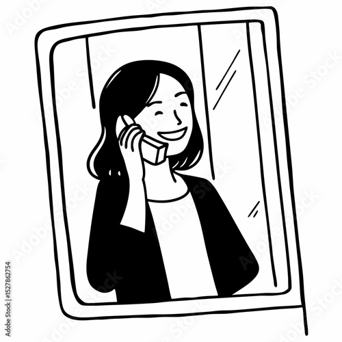 Smiley woman talking on phone medium shot
