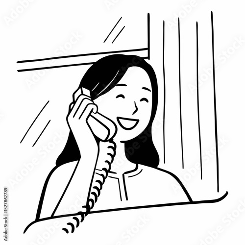 Smiley woman talking on phone medium shot