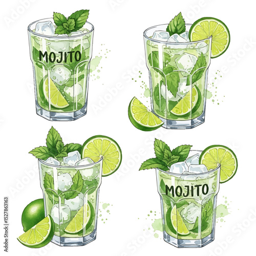 Four Refreshing Mojito Cocktails Illustrated