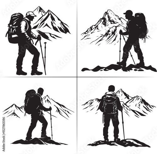 hiking of mountain people silhouette