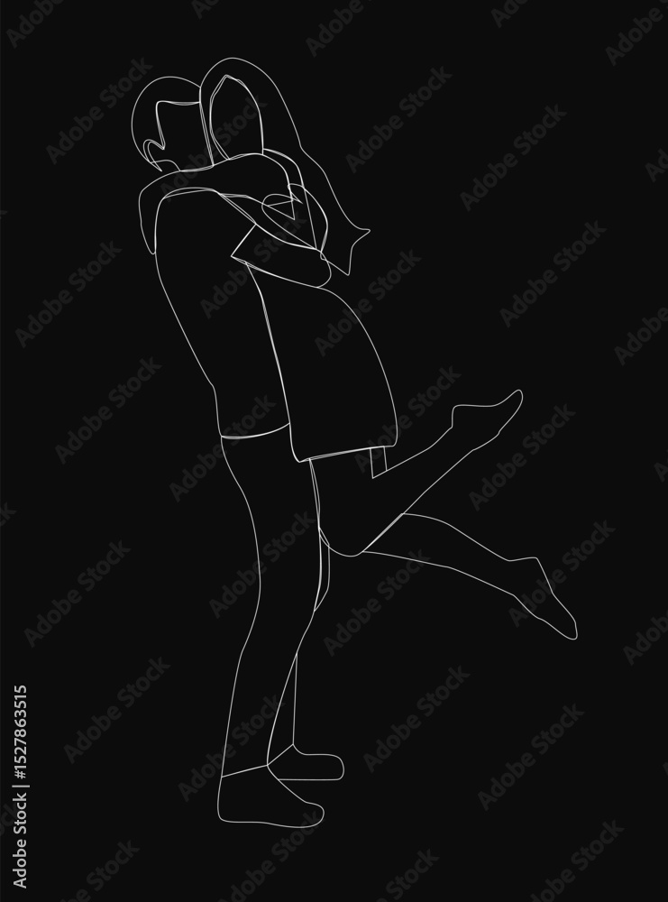Fototapeta premium A man and woman are hugging each other in a black and white drawing. Scene is warm and affectionate