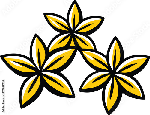 Three stylized yellow star anise flowers arranged in a triangular pattern