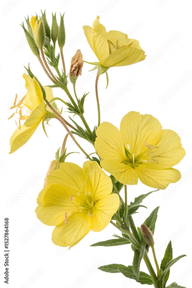 Fototapeta premium yellow evening primrose flowers on white background