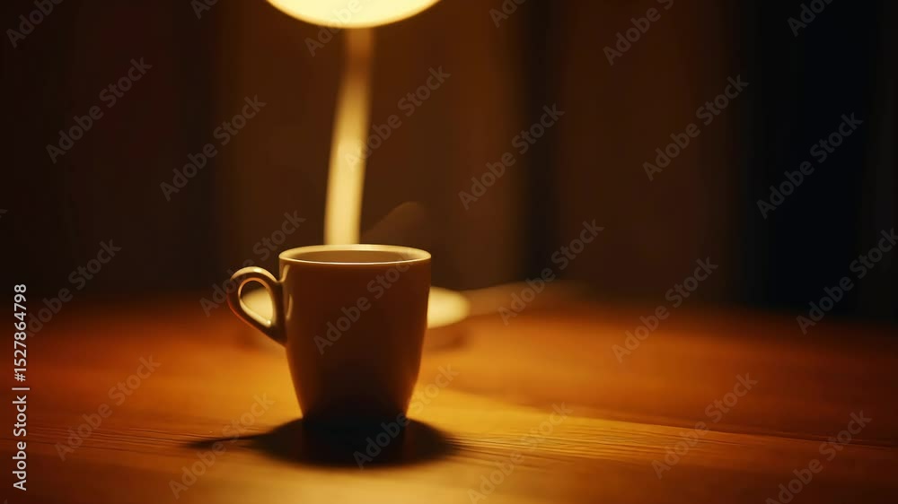 Hot coffee or tea mugs on a cafe table, perfect for a relaxing morning breakfast beverage