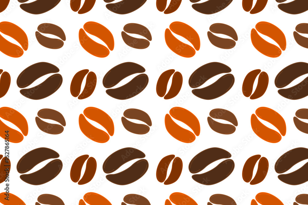 Obraz premium Coffee beans Seamless pattern vector. A seamless pattern featuring stylized coffee beans in varying shades of brown and orange, perfect for backgrounds, packaging or any coffee-related design
