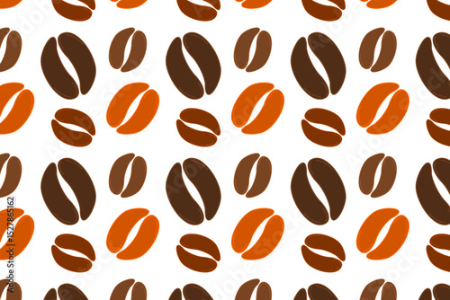 Coffee beans Seamless pattern vector. A seamless pattern featuring stylized coffee beans in varying shades of brown and orange, perfect for backgrounds, packaging or any coffee-related design