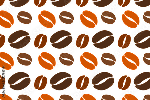 Coffee beans Seamless pattern vector. A seamless pattern featuring stylized coffee beans in varying shades of brown and orange, perfect for backgrounds, packaging or any coffee-related design
