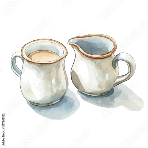 Matching Sugar And Creamer Set, watercolor painting vector, high quality, isolated on a white background.
