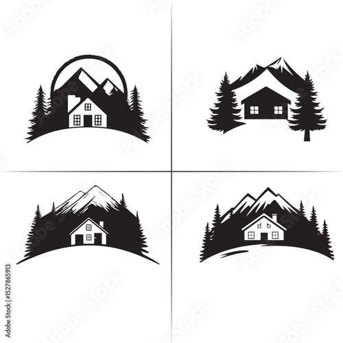  hiking and camping house silhouette