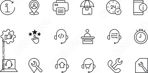 Comprehensive Set of 24 Customer Service Icons Support,  Technical Assistance, and Online Help