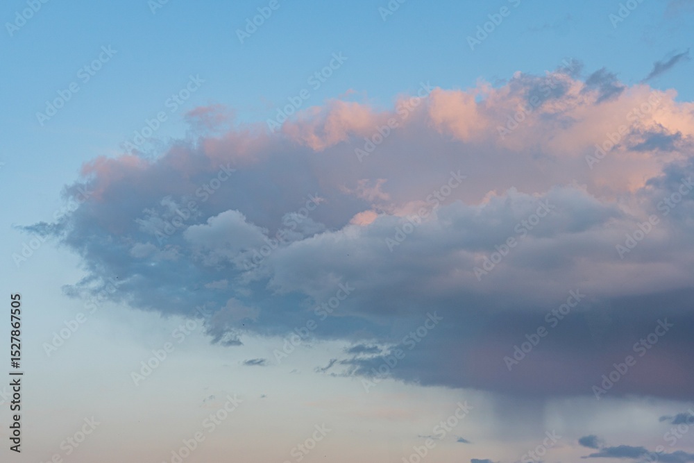 Sky scene with pink, purple, and white clouds dominating the upper half, transitioning to a horizon line or boundary separating the sky from water or field below Sky scene with pink, purple, and white clouds dominating the upper half, transitioning to a horizon line or boundary separating the sky from water or field below