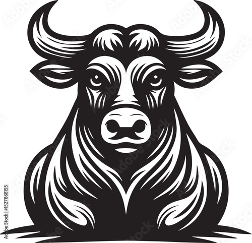 Minimalist Black and White Bull Vector Illustration