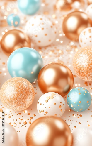 Colorful Decorative Balls and Glittery Elements on Soft Background