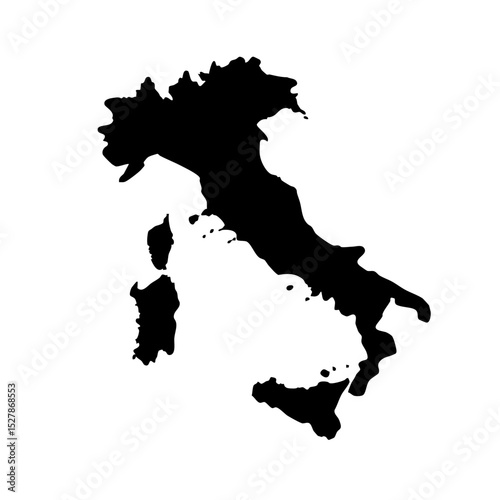 Silhouette map of Italy in black color on white background  