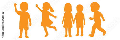 Children kids silhouette set, vector silhouette of children