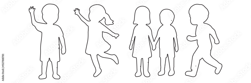 Children kids silhouette set, vector silhouette of children Children kids silhouette set, vector silhouette of children