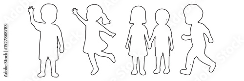 Children kids silhouette set, vector silhouette of children