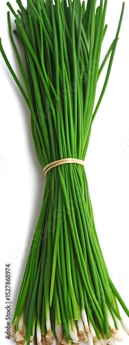 Fresh Green Chives with Bright Tips on White Background for Cooking