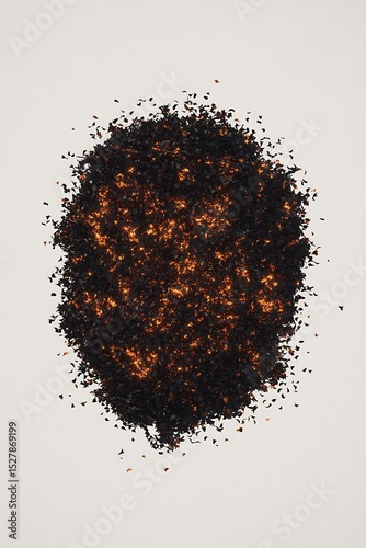 Abstract Composition of Dark Crushed Material with Glowing Elements