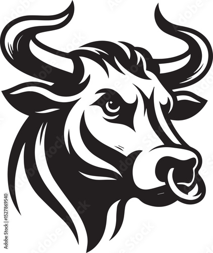 Minimalist Black and White Bull Vector Illustration